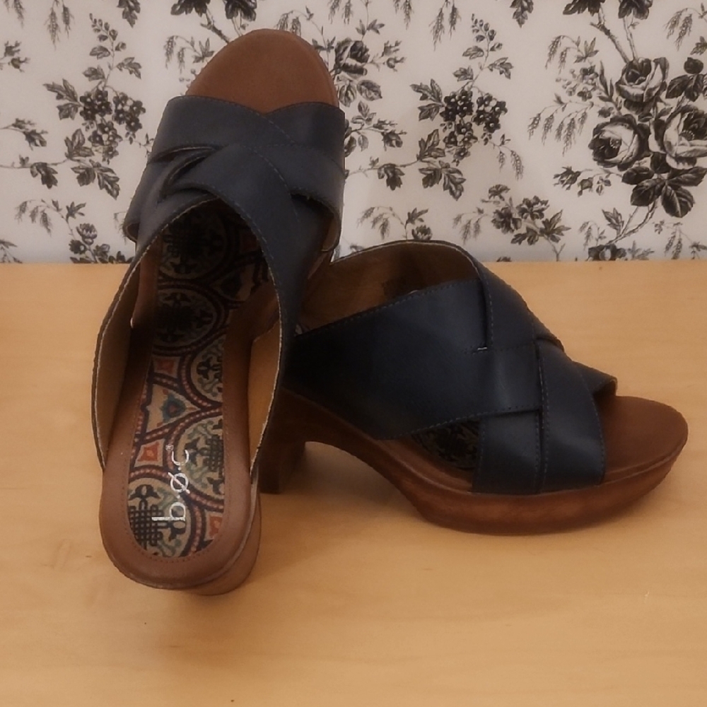 Women's Blue Leather Heeled Sandals